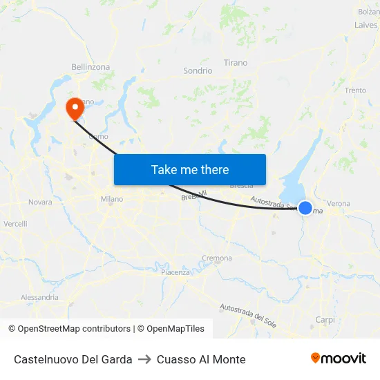 Castelnuovo Del Garda to Cuasso Al Monte map