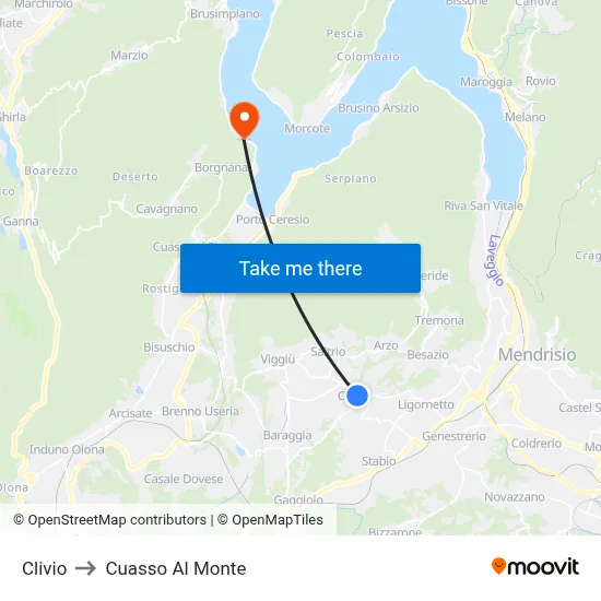 Clivio to Cuasso Al Monte map