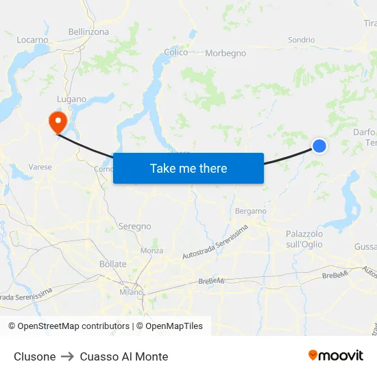 Clusone to Cuasso Al Monte map