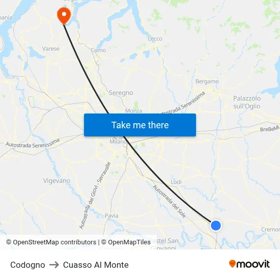 Codogno to Cuasso Al Monte map