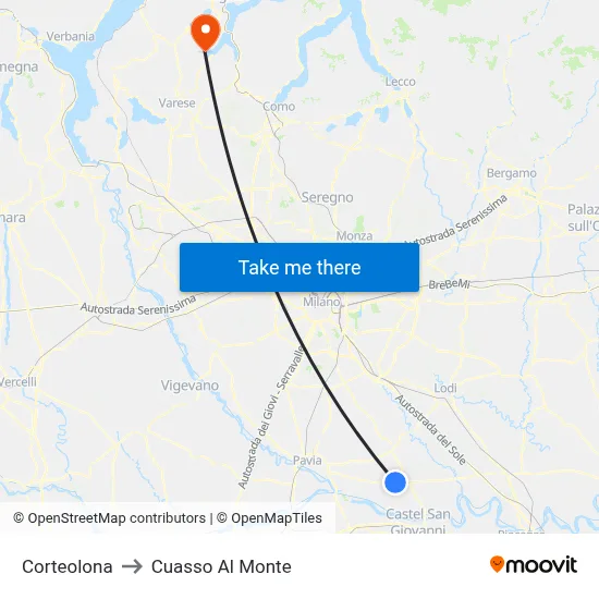 Corteolona to Cuasso Al Monte map