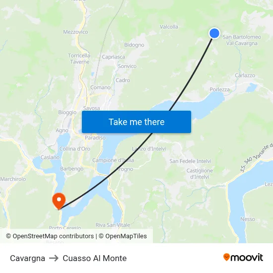 Cavargna to Cuasso Al Monte map