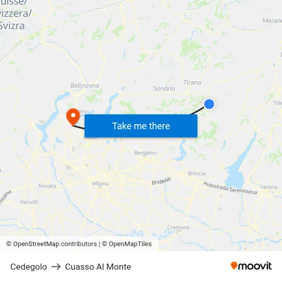 Cedegolo to Cuasso Al Monte map