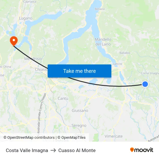 Costa Valle Imagna to Cuasso Al Monte map