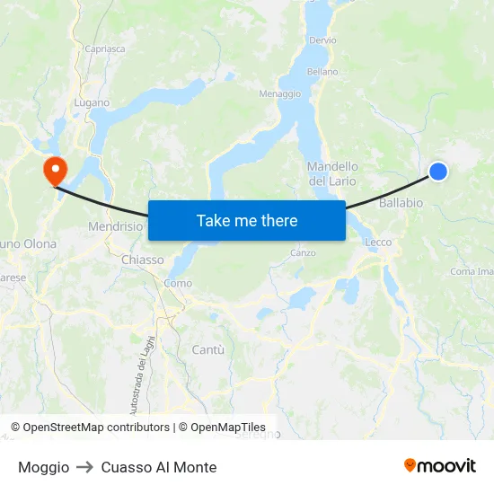 Moggio to Cuasso Al Monte map