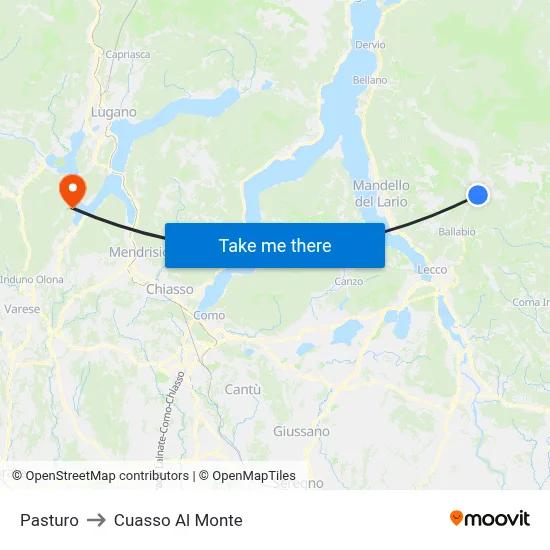 Pasturo to Cuasso Al Monte map
