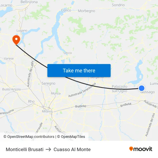 Monticelli Brusati to Cuasso Al Monte map