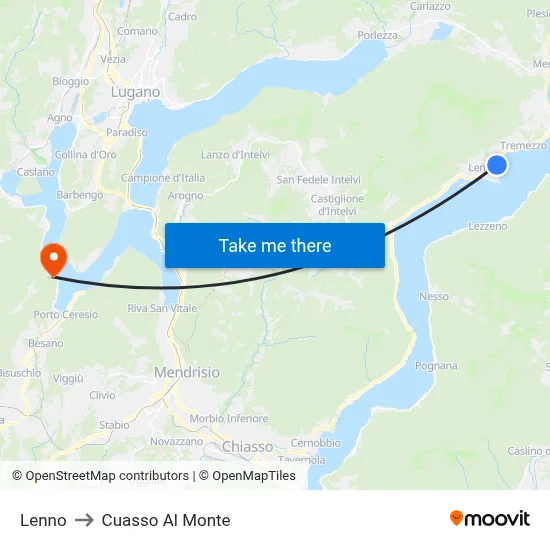 Lenno to Cuasso Al Monte map