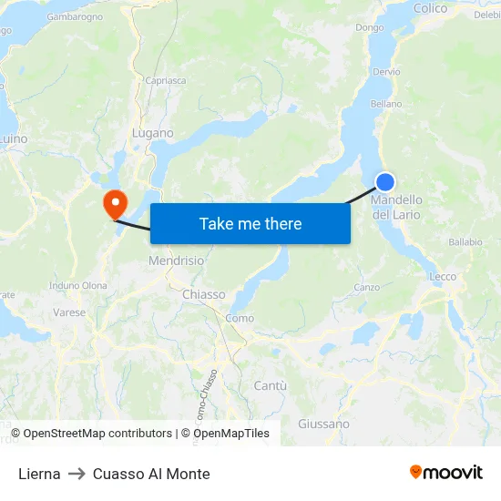 Lierna to Cuasso Al Monte map