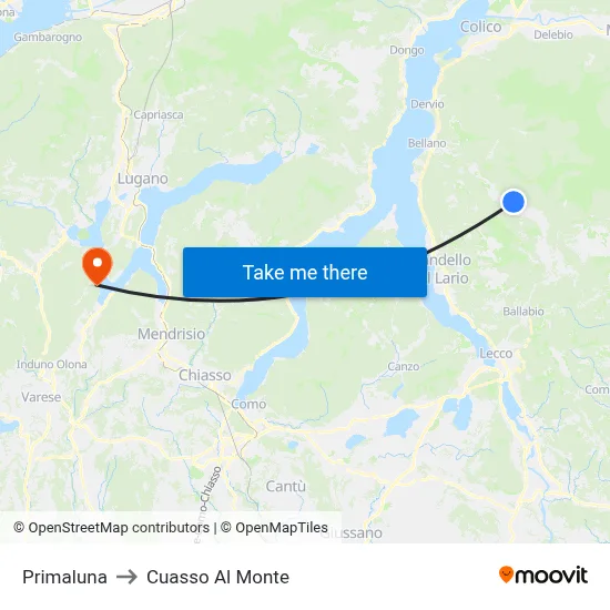 Primaluna to Cuasso Al Monte map