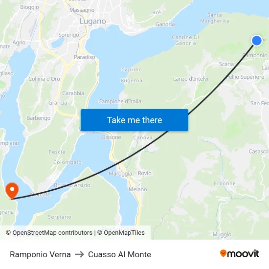Ramponio Verna to Cuasso Al Monte map
