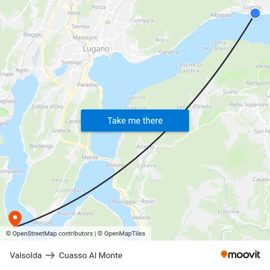 Valsolda to Cuasso Al Monte map