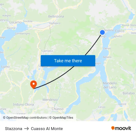 Stazzona to Cuasso Al Monte map