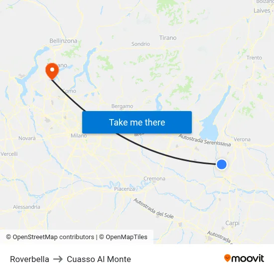 Roverbella to Cuasso Al Monte map