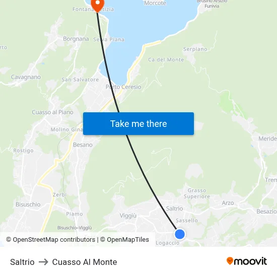 Saltrio to Cuasso Al Monte map