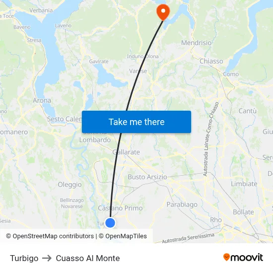 Turbigo to Cuasso Al Monte map
