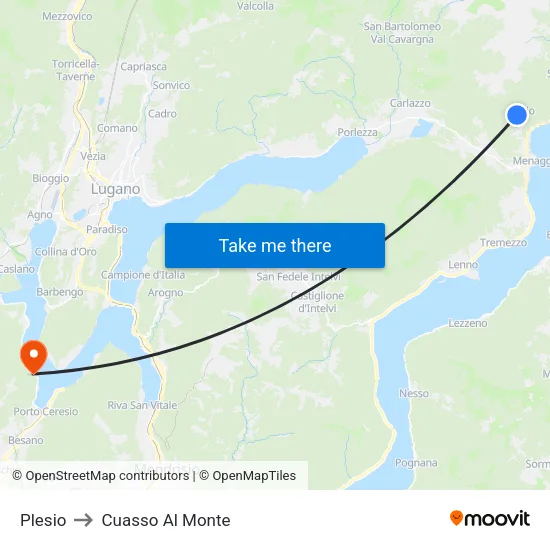 Plesio to Cuasso Al Monte map