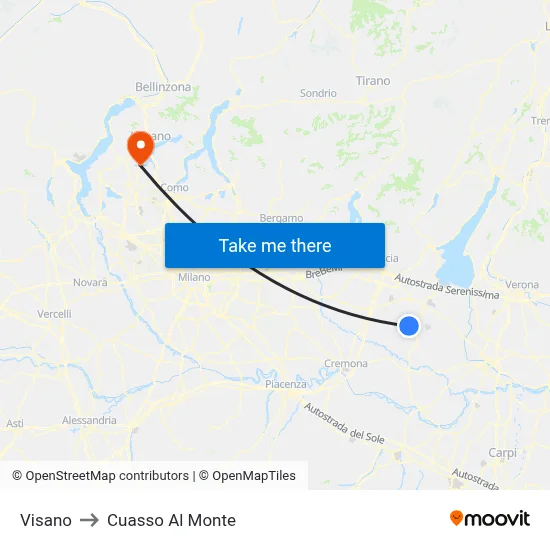 Visano to Cuasso Al Monte map