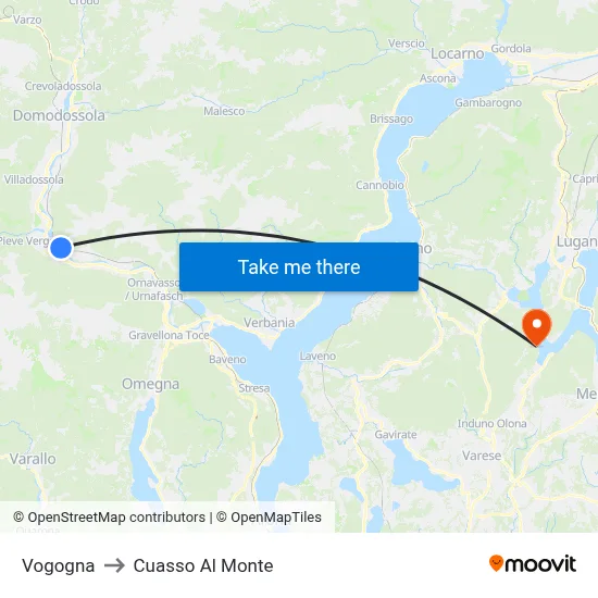 Vogogna to Cuasso Al Monte map