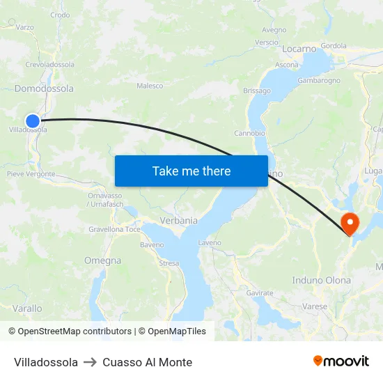 Villadossola to Cuasso Al Monte map