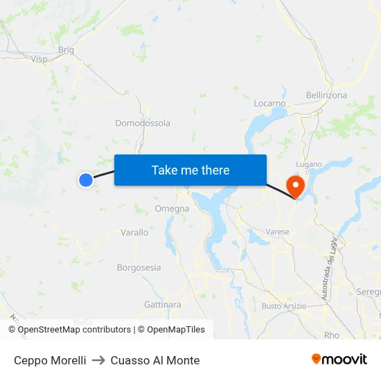 Ceppo Morelli to Cuasso Al Monte map