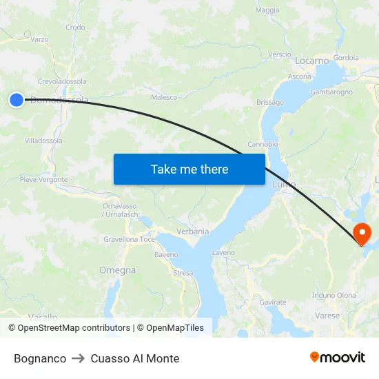 Bognanco to Cuasso Al Monte map