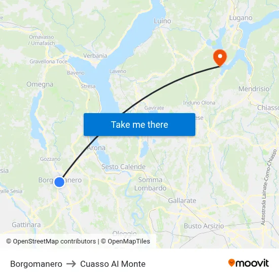 Borgomanero to Cuasso Al Monte map