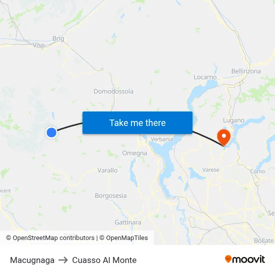Macugnaga to Cuasso Al Monte map