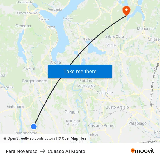 Fara Novarese to Cuasso Al Monte map