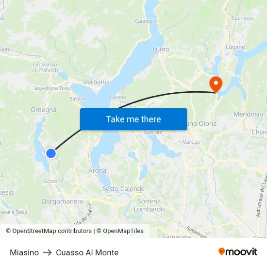 Miasino to Cuasso Al Monte map