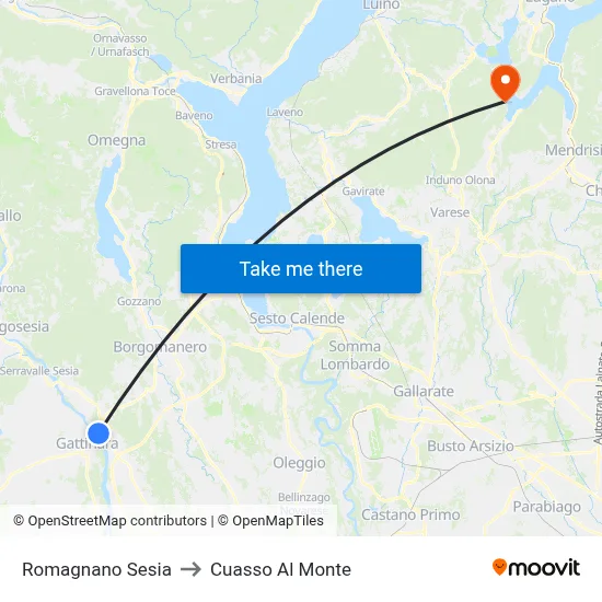 Romagnano Sesia to Cuasso Al Monte map