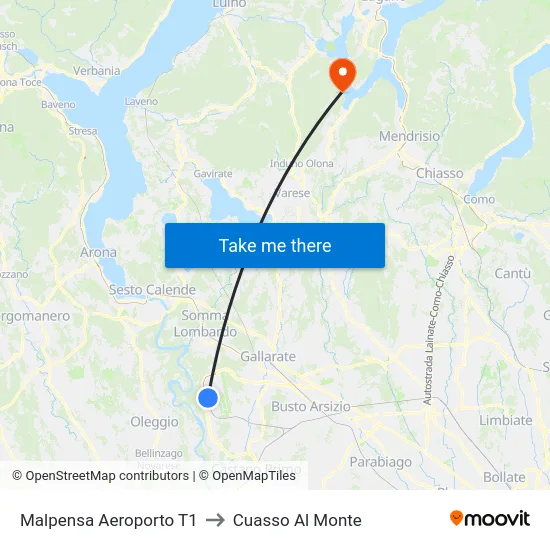 Malpensa Aeroporto T1 to Cuasso Al Monte map