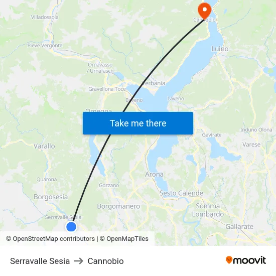 Serravalle Sesia to Cannobio map