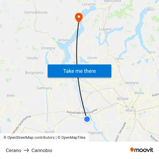 Cerano to Cannobio map