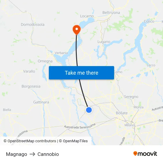 Magnago to Cannobio map
