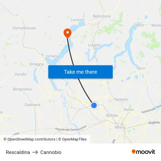 Rescaldina to Cannobio map