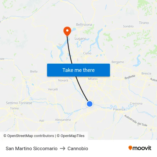 San Martino Siccomario to Cannobio map