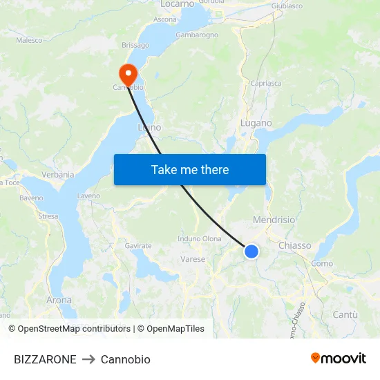 Bizzarone to Cannobio map