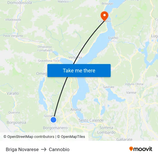 Briga Novarese to Cannobio map