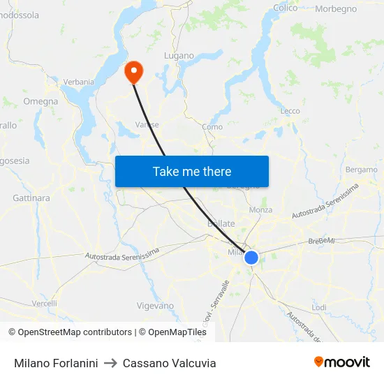 Milano Forlanini to Cassano Valcuvia map