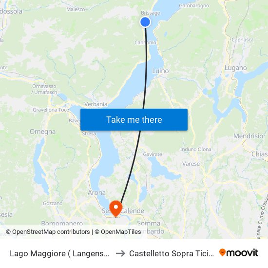 Lago Maggiore ( Langensee) to Castelletto Sopra Ticino map