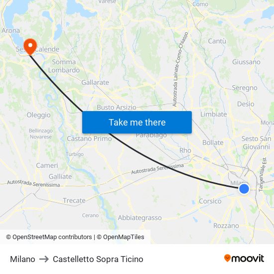 Milano to Castelletto Sopra Ticino map