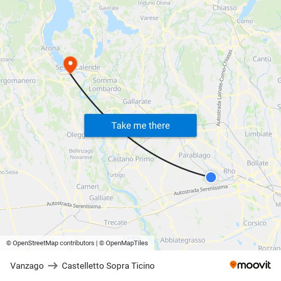 Vanzago to Castelletto Sopra Ticino map