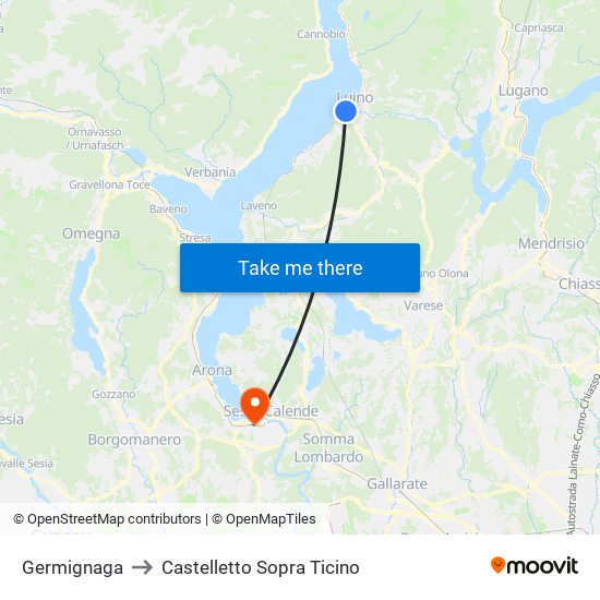 Germignaga to Castelletto Sopra Ticino map