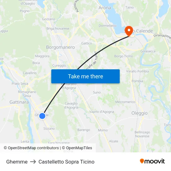 Ghemme to Castelletto Sopra Ticino map