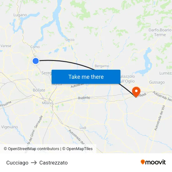 Cucciago to Castrezzato map