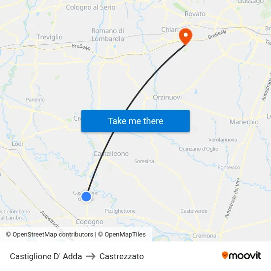 Castiglione D' Adda to Castrezzato map