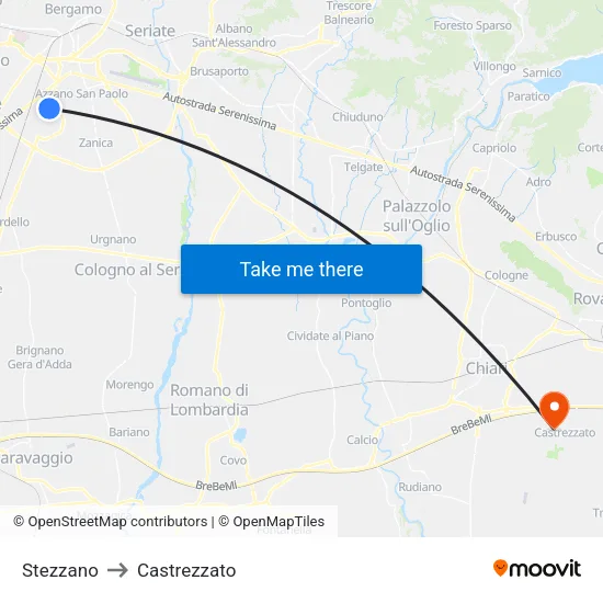Stezzano to Castrezzato map