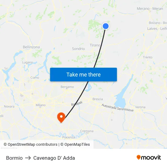 Bormio to Cavenago D' Adda map