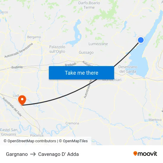 Gargnano to Cavenago D' Adda map